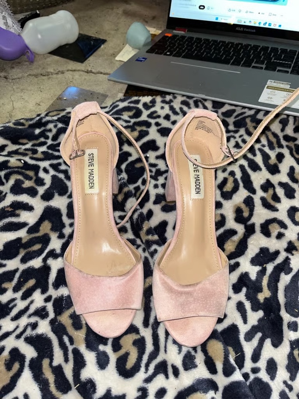 Steve Madden Pink Suede Block Heel Sandals with Ankle Strap